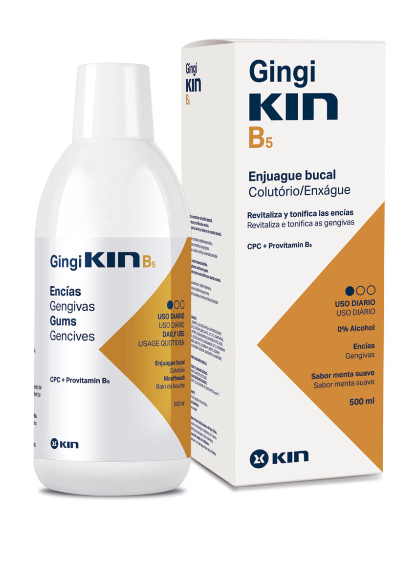 enxágue bucal KIN para revitalizar as gengivas Gingi KIN B5