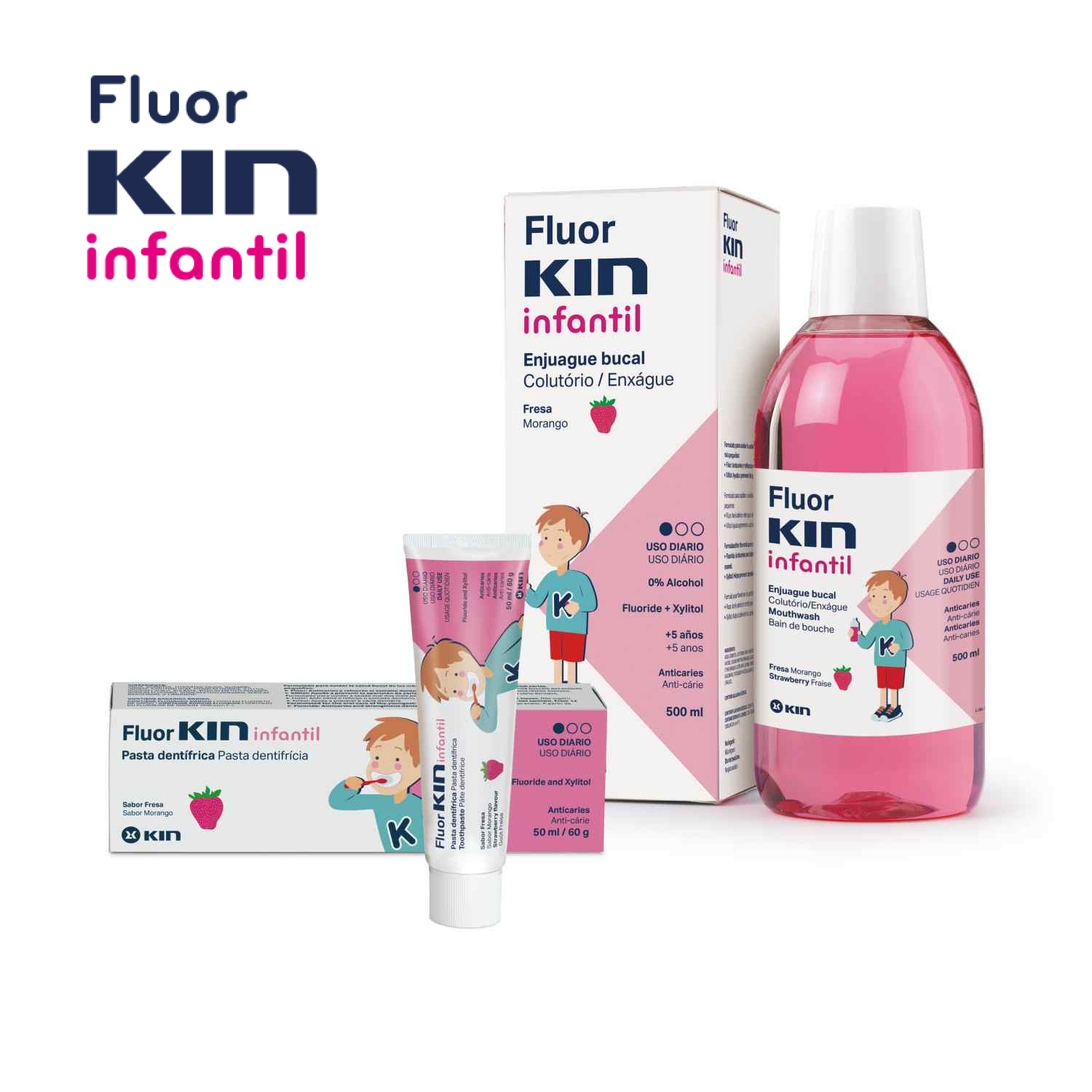 Fluorkin infantil pasta dental fresa 100ml + cepillo + neceser - Farmacia  en Casa Online